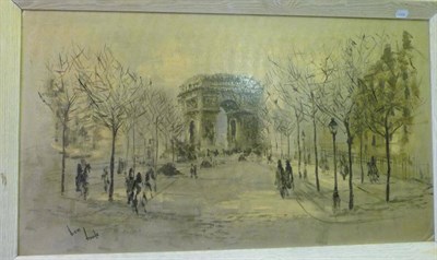 Lot 423 - Ben Maile (b.1922)  ";The Arc de Triomphe"; Signed, oil on board, 56cm by 99cm