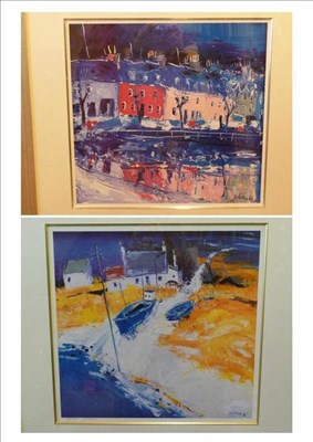 Lot 430 - After John Lowrie Morrison (b.1948) Boats beside Whitewashed Cottages Signed and numbered...