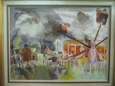 Lot 438 - Margaret Shields (20th/21st century)  Fairground Signed and dated (19)70, oil on board, 44cm by...