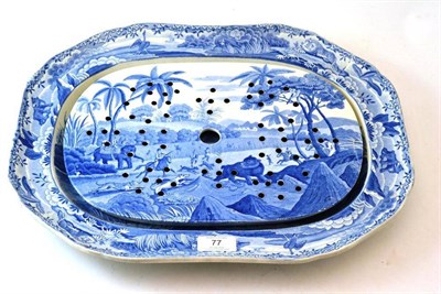 Lot 77 - A Spode Pearlware Meat Dish and Drainer, circa 1820, printed in underglaze blue with DRIVING A BEAR