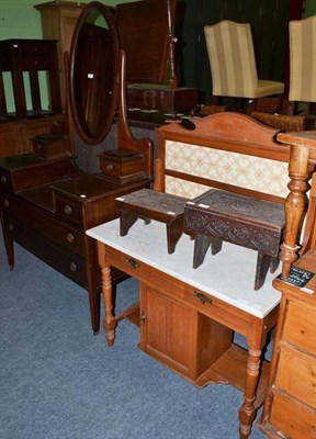 Lot 464 - A marble topped washstand, a dressing table and two oak stools