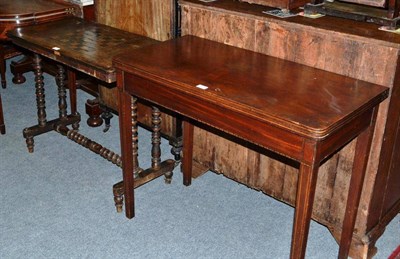 Lot 471 - A fold over mahogany tea table and a side table