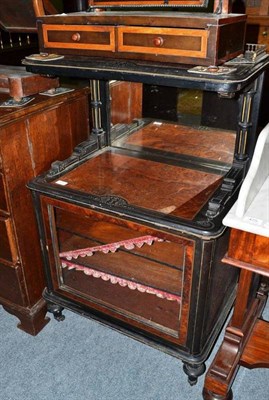 Lot 476 - A Victorian burr walnut and ebonised music cabinet with mirror back and brass mounts