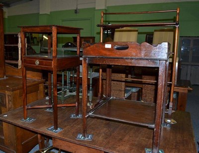 Lot 484 - Mahogany tray top table and a mahogany bedside single drawer table