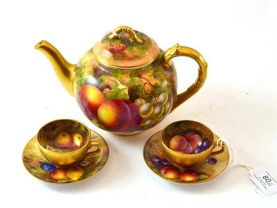 Lot 80 - A Royal Worcester Porcelain Teapot and Cover, 1938, painted by Harry Ayrton, with a still life...