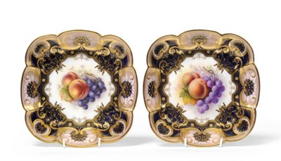 Lot 85 - A Pair of Royal Worcester Porcelain Square Dessert Dishes, circa 1920, painted by Richard...