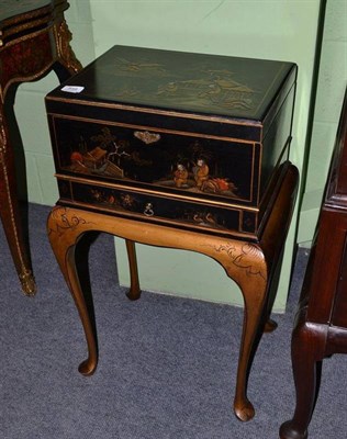 Lot 546 - Chinoiserie needlework box on cabriole legs