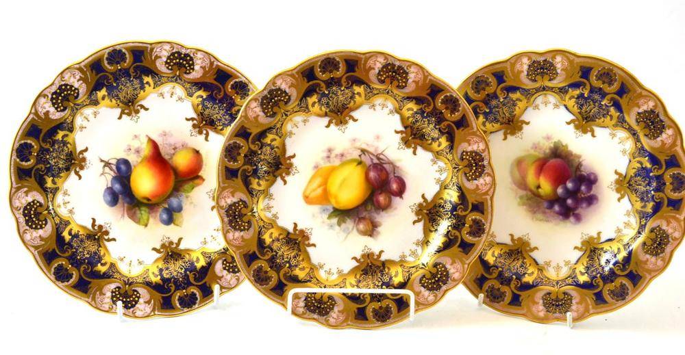 Lot 88 - A Set of Three Royal Worcester Porcelain Plates, 1909, 1911 and 1931, painted by Richard...