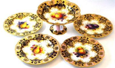 Lot 89 - A Royal Worcester Porcelain Tall Comport and Four Plates, various dates including 1922, 1925...