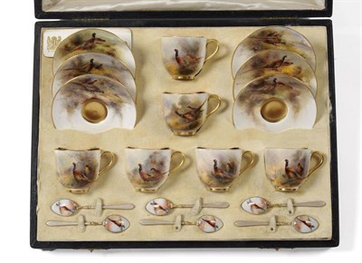 Lot 90 - A Set of Six Royal Worcester Porcelain Coffee Cups and Saucers, 1926, painted by James Stinton with