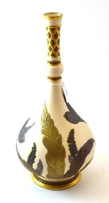 Lot 93 - A Royal Worcester Porcelain Bottle Vase, circa 1880, with slender knopped neck, decorated in...