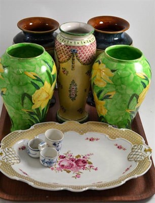 Lot 1 - A pair of Royal Doulton stoneware vases, a pair of 'Newhall' pottery vases, a Continental porcelain