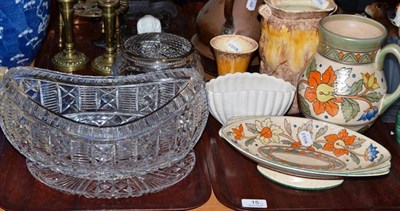 Lot 15 - Crown Ducal single handled vase and comport, decorative ceramics and cut glass (on two trays)