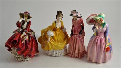 Lot 30 - Four Doulton figures; 'Maureen' HN1770, 'Miss Demure' HN1402, 'Coralie' HN2307 and 'Top o' the...