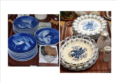 Lot 32 - Blue and white plates and a basket, fifteen Royal Copenhagen calendar plates, etc