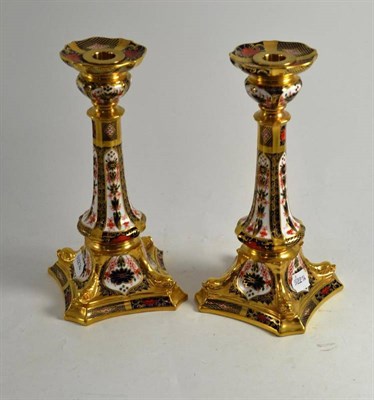 Lot 49 - Pair of Royal Crown Derby Imari decorated candlesticks