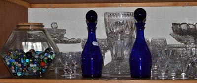 Lot 66 - A shelf of heavy cut glass ware including vases, tazza, drinking glasses and a pair of...