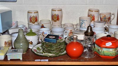 Lot 76 - A shelf of Royal and other commemorative ware and other ceramics including Wemys type dessert set