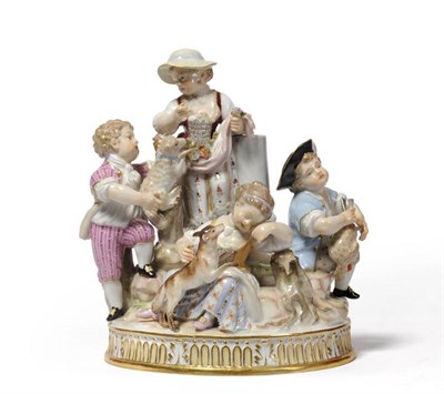 Lot 104 - A Meissen Porcelain Figure Group of Children, late 19th century, as a girl leaning on a column...