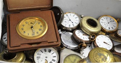 Lot 101 - Two silver pocket watches, two pocket watches with cases stamped 0.800, two plated pocket...