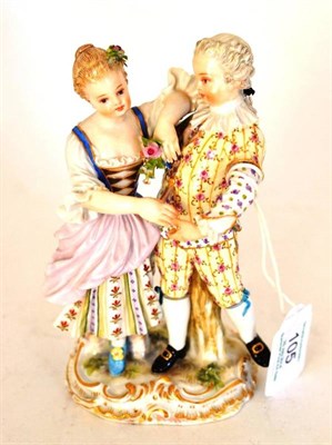 Lot 105 - A Meissen Porcelain Figure Group of Dancers, late 19th century, outside decorated, as a boy and...