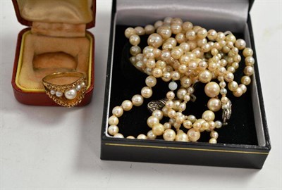 Lot 102 - Two cultured pearl necklaces and a ring