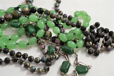 Lot 104 - A Venetian glass beaded necklace, green glass beaded necklace and a hardstone white metal...