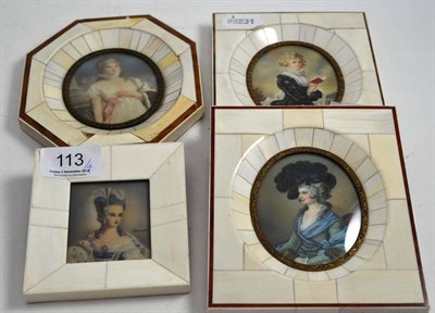 Lot 113 - Four assorted ivory framed miniatures of ladies