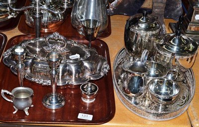 Lot 131 - A pair of loaded silver candlesticks and plated ware