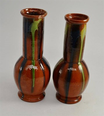 Lot 146 - Pair of Belgian brown and green glazed Art Pottery vases, impressed '80'