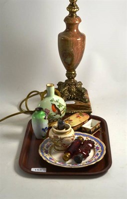 Lot 153 - Two ruby glass scent bottles and a Worcester style scent bottle; a Royal Worcester small moon flask