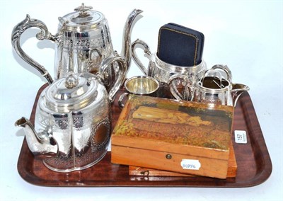 Lot 157 - A silver plated christening mug and a pair of silver sugar tongs; two silver commemorative...