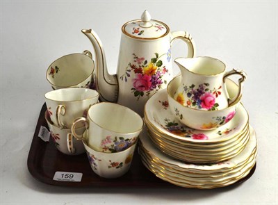 Lot 159 - A Derby 'Poses' pattern coffee set, a coffee pot, six cups and saucers and a plate