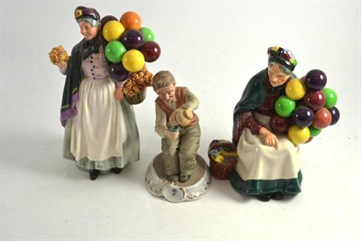 Lot 163 - Two Royal Doulton figures 'The Old Balloon Seller' HN1315, 'Biddy Penny Farthing' HN1843 and a...