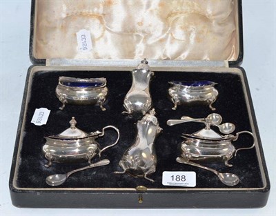 Lot 188 - A cased six piece condiment set