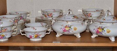 Lot 198 - A Royal Crown Derby nine plate dinner service decorated with floral sprays, including two tureens