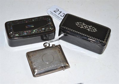 Lot 213 - Two papier mache snuff boxes and a silver vesta case