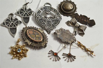 Lot 244 - Victorian brooches (mainly a.f.), seed pearl set pendant, silver brooch, Scottish silver drop...