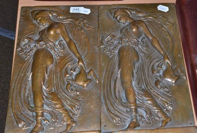 Lot 248 - Two bronze rectangular plaques cast with Art Nouveau maidens