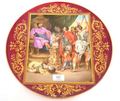 Lot 121 - A Vienna Porcelain Charger, circa 1900, painted with Mucius Scaevola in a square panel on a...