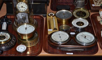 Lot 270 - Six aneroid barometers, pocket barometer, anniversary clock etc