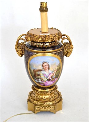 Lot 122 - A Continental Porcelain and Ormolu Mounted Two-Handled Vase as a Lamp, circa 1880, the...