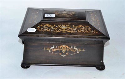 Lot 272 - A 19th century brass inlaid ebony sarcophagus tea caddy with ring handles