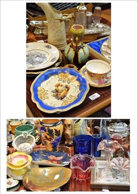 Lot 289 - Three trays of decorative ceramics and glass including a Royal Worcester porcelain ewer with antler