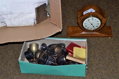 Lot 295 - Edwardian mantel clock, two Second World War medals, four sports medallions, a silver fob, a...