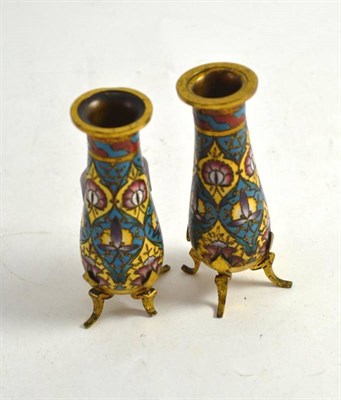 Lot 301 - A pair of Barbedienne champleve enamel small vases (a.f.)