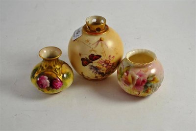 Lot 319 - A Royal Worcester small posy vase painted with roses by M Hunt; a similar Grainger & Co...