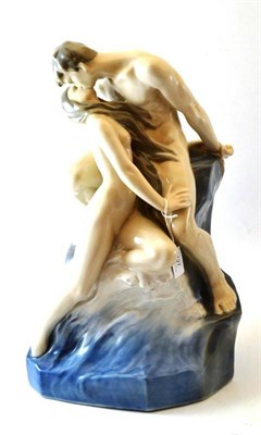 Lot 127 - A Royal Copenhagen Figure of The Kiss, mid 20th century, as a nude couple in an embrace, on a...
