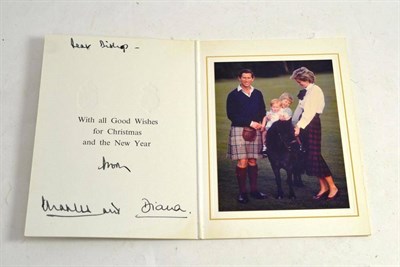 Lot 325 - Christmas card from Charles and Diana, with photograph depicting William and Harry on a pony...