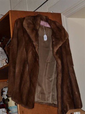 Lot 337 - Mink fur coat (size 12) and a grey felt top hat and gloves (boxed) (2)